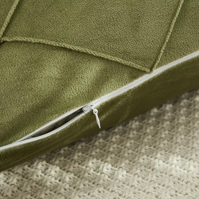 JAUXIO Diamond Pinch Pleated Crystal Velvet Pillowcases 2 Pack Solid Pintuck Throw Cushion Cover for Home Decor Hidden Zipper Closure (Sage, King)