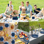 Blue Dinnerware Sets for 8,Blue Plates and Bowls Sets Plastic,Wheat Straw Dinnerware Sets Unbreakable Microwave Safe Lightweight,32 Pcs Dishes Set for 4th of july Apartment Essentials Dorm