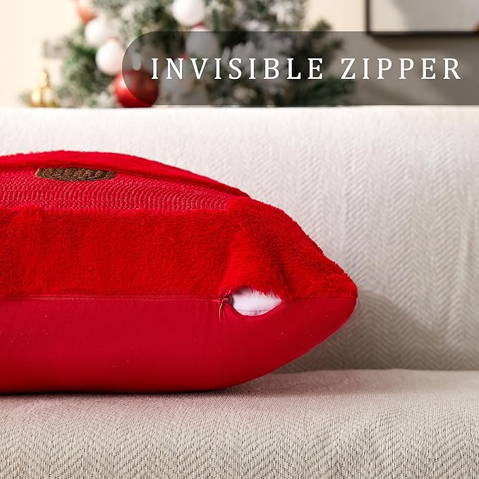 DFXSZ Christmas Pillow Covers 20x20 Red Big Christmas Tree Decoration Soft Plush Faux Fur Jacquard Throw Pillows for Bedroom Sofa Holiday Festivals Winter Home Decor PTK068B20