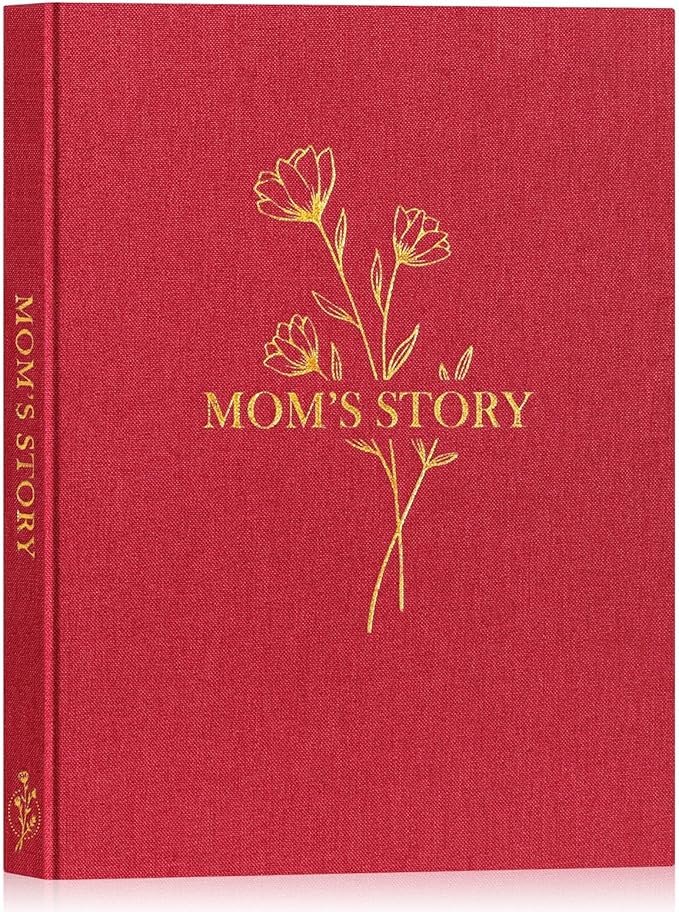 Lanpn Mom Life Story Book Journal with 270+ Prompts, Linen Hardcover Mother Story Guided Journal, Mom Memory Keepsake Book to Fill Out, Mother's Day Birthday Christmas Gift for Mom, Red