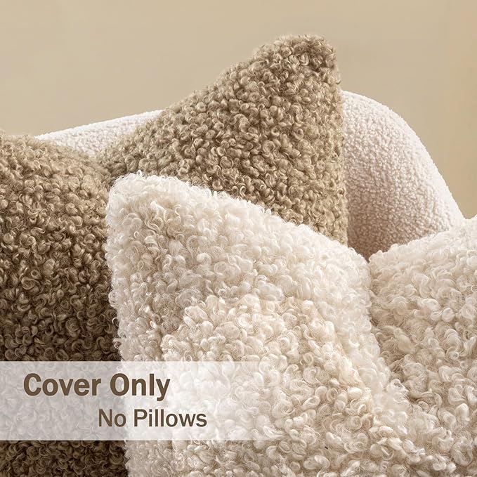 MIULEE Pack of 2 Throw Pillow Covers 24x24 Inch Neutral Khaki Faux Fur Decorative Sherpa Pillow Covers Fuzzy Accent Soft Sheepskin Fleece Cushion Cases for Boho Home Decor Couch Living Room Bed