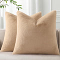 Pallene Faux Fur Plush Throw Pillow Covers 18x18 Set of 2, Soft Fluffy Couch Pillow Covers for Living Room, Khaki