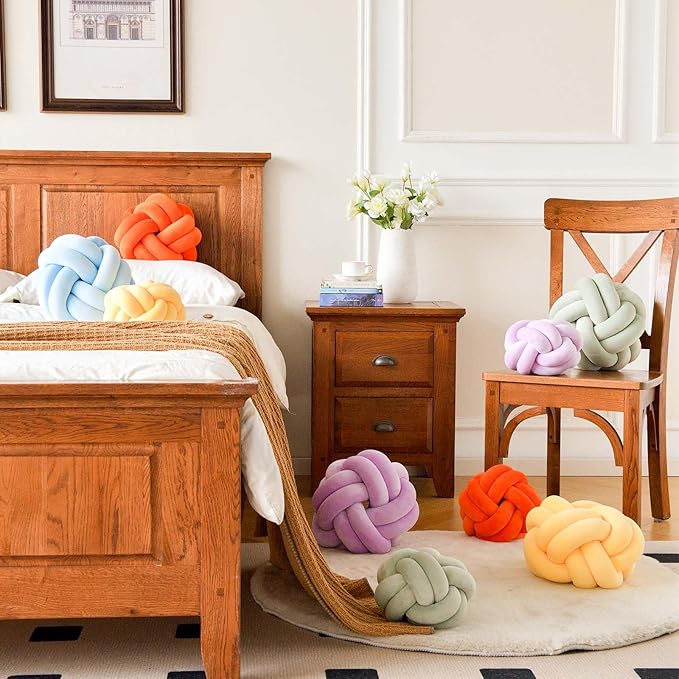 Uvvyui Knot Pillow Ball, Soft Blue Home Decor Knotted Pillows, Cute 11" Knot Pillow Round Velvet Plush Throw Pillow, Aesthetic Decorative Pillows for Bed, Floor, Couch, Bedroom