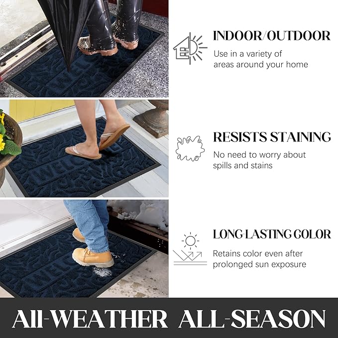 Yimobra Large Welcome Mat 36x24, Waterproof Non-Slip Outdoor Mats for Front Door Outside Entrance, Low-Profile Entryway Mat Indoor for Garage Patio, Blue