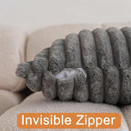 Double-Sided Faux Fur Plush Throw Pillow Covers 12x20 Set of 2 Fuzzy Striped Soft Cozy Pillowcase Luxury Decorative Pillows Rectangle Shaggy Cushion Covers for Couch Sofa Bed,Dark Grey