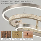 3 Ring LED Chandelier Nickel Rectangular Chandeliers 39in Wood Pirinted Oval Dining Room Chandeliers Over Table Dimmable Weathered Wood Rectangle Chandelier Light for Kitchen Island Study Room