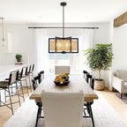 ALISADABOY Modern Black Chandeliers for Dining Room 21.25’’ Inches Contemporary Geometric Drum Chandelier 6 Light Industrial Pendant Light Fixture for Entryway Foyer Hallway