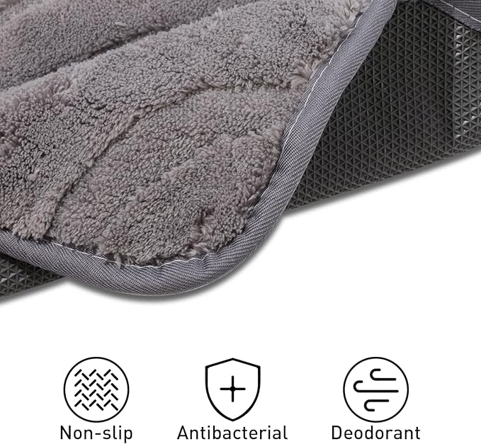 Bath Mats 24x17 Non-Slip Absorbent Bathroom Rug, Quick Dry Machine Washable Shower Tub Mat with Rubber Backing, Soft Floor Carpet for Bathroom Decor Wave Dark Grey