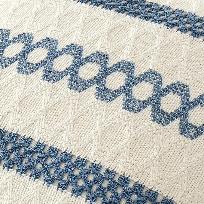 MIULEE Set of 2 Coastal Blue Boho Decorative Lumbar Pillow Covers 12x20 Inch Farmhouse Rustic Couch Throw Pillows Modern Summer Cushion Covers Retro Cute Macrame Woven Home Decor for Bed Sofa Chair