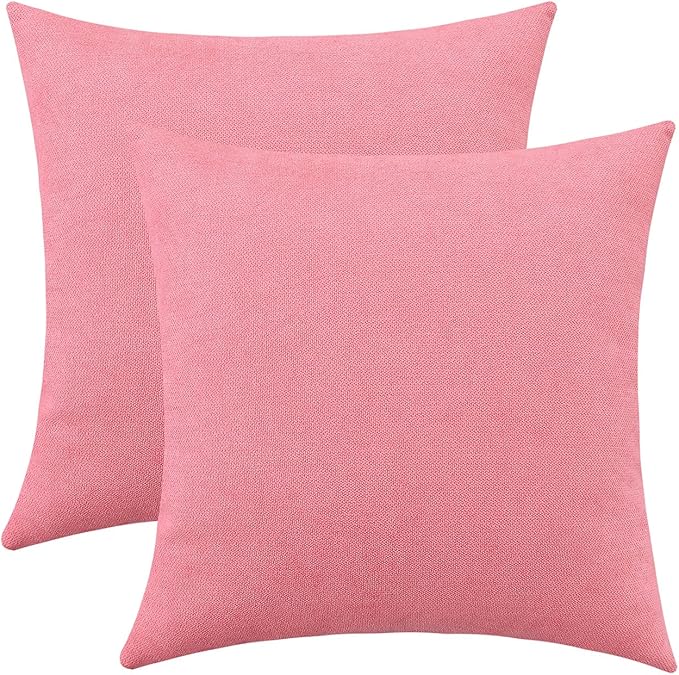 Jeneoo Decorative Living Coral Throw Pillow Covers Rustic Farmhouse Soft Chenille Comfy Solid Cushion Cases for Sofa Bedroom Chair Decor (Set of 2, 16 x 16 Inches)