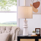 24.75" White Ceramic Table Lamps Set of 2 - Modern Minimalist White Lamps Set of 2 for Living Room, Bedroom & Console Tables, End Tables