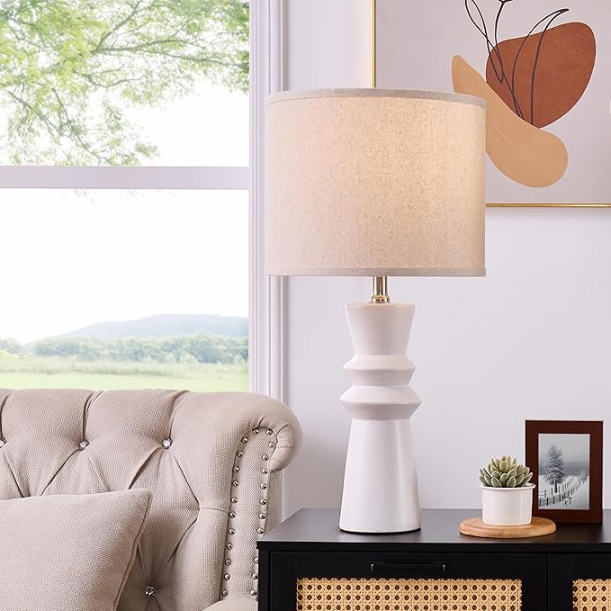 24.75" White Ceramic Table Lamps Set of 2 - Modern Minimalist White Lamps Set of 2 for Living Room, Bedroom & Console Tables, End Tables