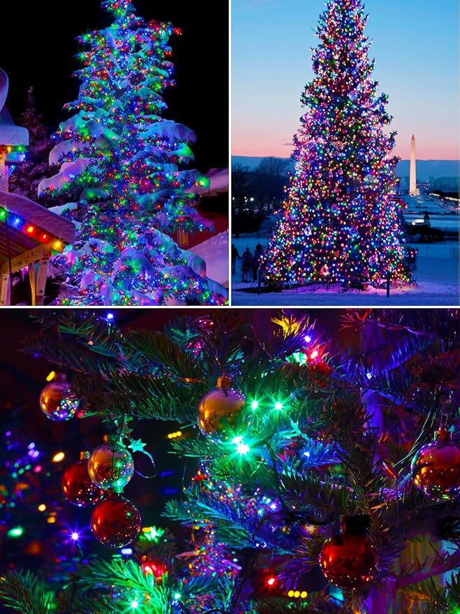 6 Pack 600 LED Solar String Lights for Outside, Solar Christmas Lights with 8 Lighting Modes, Waterproof Green Wire Solar String Lights Outdoor for Tree Xmas Party Garden Yard Decorations (MutilColor)