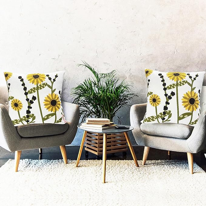 Decorative Throw Pillow Covers Set of 2 Sunflower Pillow Covers 16x16 inch Super Soft Short Plush Floral Square Throw Pillows,Farmhouse Outdoor Pillow Covers for Couch Sofa Bed Living Room