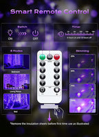 Brightown 300 LED Purple Fairy Curtain Lights, 9.8ft x 9.8ft Curtain String Lights, USB Plug in 8 Lighting Modes LED Christmas String Hanging Lights with Remote for Bedroom Indoor Outdoor Weddings