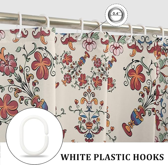 Boho Shower Curtain Floral Pattern Fabric Curtain for Bathroom Plant Theme Religion Floral Shower Curtain Sets Waterproof Decor 72x78Inch