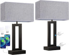 Seealle Nightstand Table Lamps for Bedrooms Set of 2 - Touch Bedside Lamp with USB C+A, 3 Way Dimmable Living Room End Tables 2, Modern Night Stand Bed Side Guest Room(Grey) B. Grey
