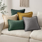 MIULEE Christmas Decorative Lumbar Throw Pillow Covers Neutral Linen Fringe Throw Pillows Set of 2 Army Green Boho Farmhouse Cushion Covers for Couch Sofa Bed Living Room Spring Home Decor 12x20 Inch