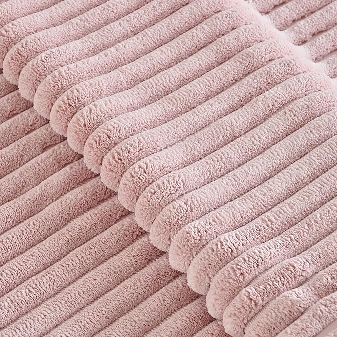 Fancy Homi Set of 2 Blush Pink Boho Decorative Throw Pillow Covers 18x18 Inch for Couch Bed Sofa, Aesthetic Modern Farmhouse Room Decor, Soft Fuzzy Fluffy Cozy Corduroy Textured Cushion Case 45x45cm