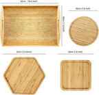 Bamboo Serving Tray Dinner Plates Cheese Board 16.5"x11.8"（42x30cm with Handle, Set Includes 1xHexagon 12.5"(32cm)+1xSquare 7.8"(20cm)+1xCircle 7.8"(20cm)
