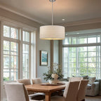 Kira Home Pearl 18" Modern 3-Light Large Drum Pendant Chandelier, White Textured Shade + Glass Diffuser, Adjustable Height, LED Compatible, Brushed Nickel Finish