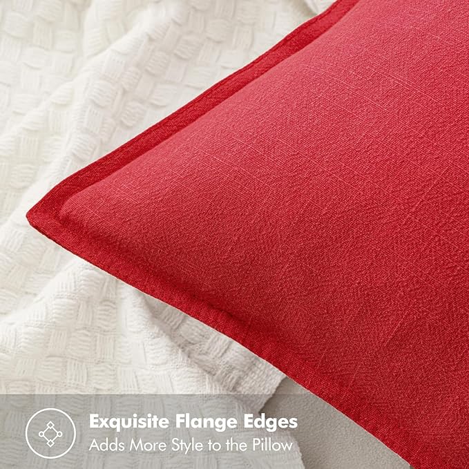 MIULEE Christmas Decorative Linen Pillow Covers 18x18 Inch Red Boho Farmhouse Neutral Couch Throw Pillows for Bed Pack of 2 Accent Modern Pillowcase Sofa Livingroom Home Decor