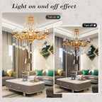 Luxury Gold Crystal Chandelier, 32" Vintage K9 Crystal Pendant Light with 10 Lights, Antique Brass Finish Ceiling Light Fixture with Scrolled Arms for Dining Room Living Room Foyer Villa Hotel