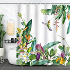 Summer Hummingbird Shower Curtain Tropical Leaves Floral Bird Green Shower Curtains for Bathroom Waterproof Polyester Fabric Bath Curtain 72 x 72 Inch with 12 Hooks