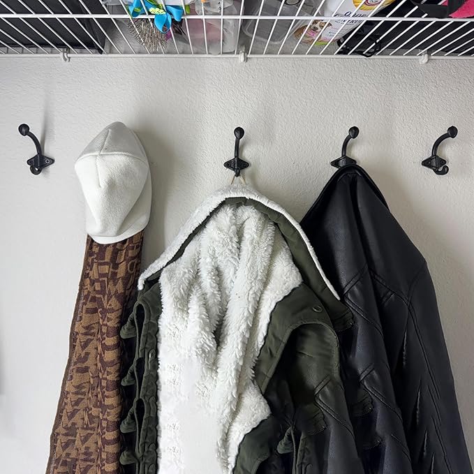 SKOLOO Heavy Duty Black Wall Hooks, Farmhouse Style Cast Iron Hooks, Pack of 5, Ideal for Backpack, Coat, and Towel Hooks - Perfect for Entryway, Mud Room, and Bathroom Storage