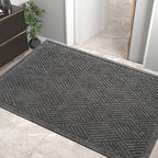 Sturdy Front Door Mat, Absorbent Muddy Dirt Resist Welcome Door Mats Outdoor Indoor, Stain and Fade Resistant, Non-Slip Rubber Backing Low Profile Doormat for Entryway, 47×32, Grey