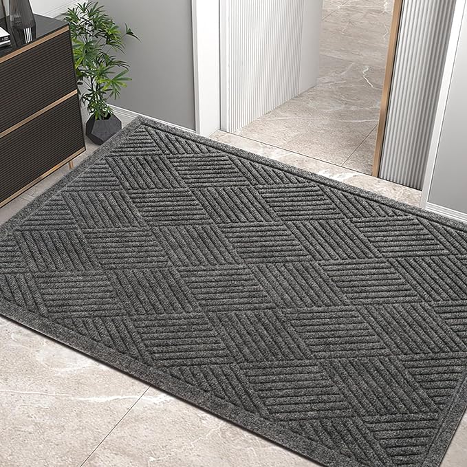 Sturdy Front Door Mat, Absorbent Muddy Dirt Resist Welcome Door Mats Outdoor Indoor, Stain and Fade Resistant, Non-Slip Rubber Backing Low Profile Doormat for Entryway, 72×24, Grey