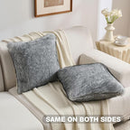 FUTEI Grey Decorative Throw Pillow Covers 18x18 Inch Set of 2,Soft Faux Raccoon Fur Textured Cushion Case,Modern Home Luxurious Decor for Couch Bed Living Room