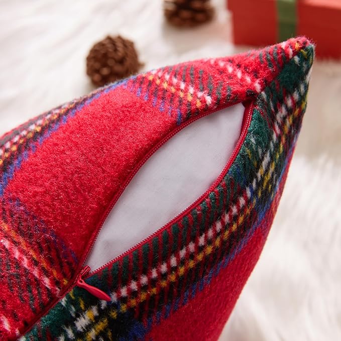 MIULEE Christmas Plaid Decorative Throw Pillow Covers Set of 2 Scottish Tartan Vintage Farmhouse Winter Cuhion Case Pillow Covers for Couch livingroom Sofa Bed Porch Home Decor 18x18inch Red