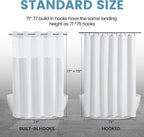 Long No Hook Shower Curtain with Snap in Liner,230GSM Waffle Weave Shower Curtains for Bathroom,71W x 77H(75"),White