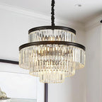 21.6" 14-Light Modern Crystal Chandelier Light Fixtures 4-Tier Black Luxury Chandeliers for Dining Room Round Hanging Pendant Lighting for Living Room Kitchen Entryway Bedroom Foyer Hallway