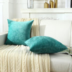 Jeneoo Decorative Dark Aqua Throw Pillow Covers Rustic Farmhouse Soft Square Chenille Comfy Solid Couch Cushion Cases for Sofa Bedroom (Set of 2, 18 x 18 Inches)