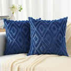 Pallene Navy Blue Throw Pillow Covers 16x16 Set of 2, Soft Plush Faux Fur Decorative Couch Pillow Covers for Sofa Bed Living Room Pillow Cases with 3D Diamond Pattern