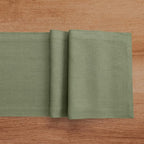Solino Home Linen Oil Green Table Runner 120 Inches Long - 100% Pure Linen 14 x 120 Inch Table Runner for Fall, Autumn, Thanksgiving - Fete