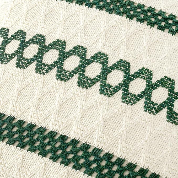 MIULEE Set of 2 Dark Green Boho Christmas Decorative Pillow Covers 18x18 Inch Farmhouse Rustic Couch Throw Pillows Modern Spring Cotton Cushion Cover Retro Macrame Woven Home Decor for Bed Sofa Chair