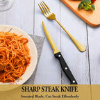24 Pcs Gold Silverware Set with Steak Knives, Stainless Steel Flatware Cutlery Set Service for 4, Kitchen Tableware Set, Utensil Set for Home and Restaurant, Knives Forks Spoon Set, Dishwasher Safe