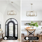 8-Light Large Brushed Nickel Chandeliers for Dining Room，Modern Industrial Pendant Lights Kitchen Island，Farmhouse Entryway Light Fixtures，Metal Geometric Chandelier for Living Room