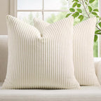Mecatny Corduroy Decorative Throw Pillow Covers 24x24 Set of 2 for Sofa Living Room, Soft Neutral Boho Couch Pillow Covers for Home Decor, Cream White