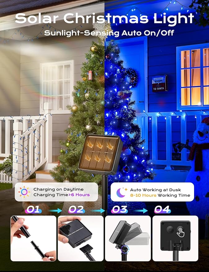 Brightown Solar Operated C6 Strawberry String Lights, 22.64ft 50 LEDs Blue LED Christmas Fairy Lights, Solar Christmas Lights Outdoor, Christmas Decorations for Christmas Tree, Garden Decor