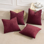 MIULEE Boho Farmhouse Throw Pillow Covers 16x16 Inch Set of 4 Mordern Nordic Cushion Covers Soft Corduroy Christmas Home Decor for Couch Bed Sofa Living Room Burgundy