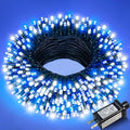 Christmas Lights Outdoor, 66FT 200 LED Christmas Tree Lights with 8 Modes Waterproof, Green Wire Plug in String Light for Indoor Patio Garden Xmas Party Wedding Holiday Decor, Blue White