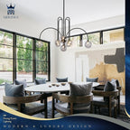 8 Lights Modern Sputnik Chandelier Large Luxury L41” Black Mid Century Smoke Glass Globe Ceiling Pendant Lighting Contemporary for Foyer Staircase Living Dining Room Kitchen