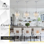 Modern Chrome Crystal Pendant Light, 3 Tiers K9 Crystal Chandelier Mini Ceiling Pendant Light Fixture for Kitchen Island Dining Room Hallway Bedroom Closet