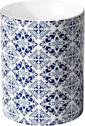 Ceramic Kitchen Utensil Holder for Countertop, Embossed Pattern Crock with Kiln-Fired Finish, Counter Organizer for Cooking Tools ,Blue