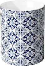 Ceramic Kitchen Utensil Holder for Countertop, Embossed Pattern Crock with Kiln-Fired Finish, Counter Organizer for Cooking Tools ,Blue
