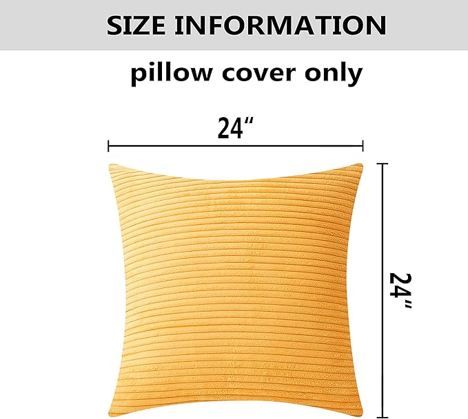 Home Brilliant Striped Corduroy Pillow Cover 24x24 Plush Texture Velvet Euro Throw Pillow Sham Covers for Chair Yellow Pillow Covers for Fall Winter Decoration, 24 x 24 inch, Sunflower Yellow